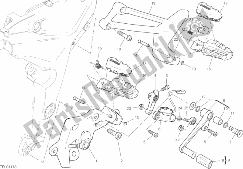 Alle onderdelen voor de Voetsteunen Links van de Ducati Multistrada 1260 S Grand Tour 2020